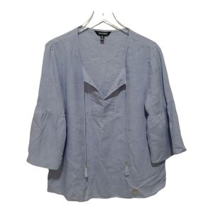 Ellen Tracy 100% Linen Blue Top Size Large
